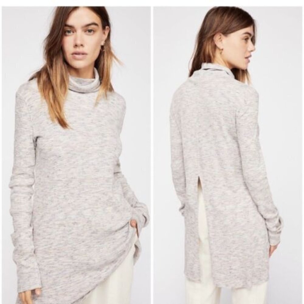 WE THE FREE Free People Ribbed Knit Turtle Neck Tunic Open Back Long Sz M